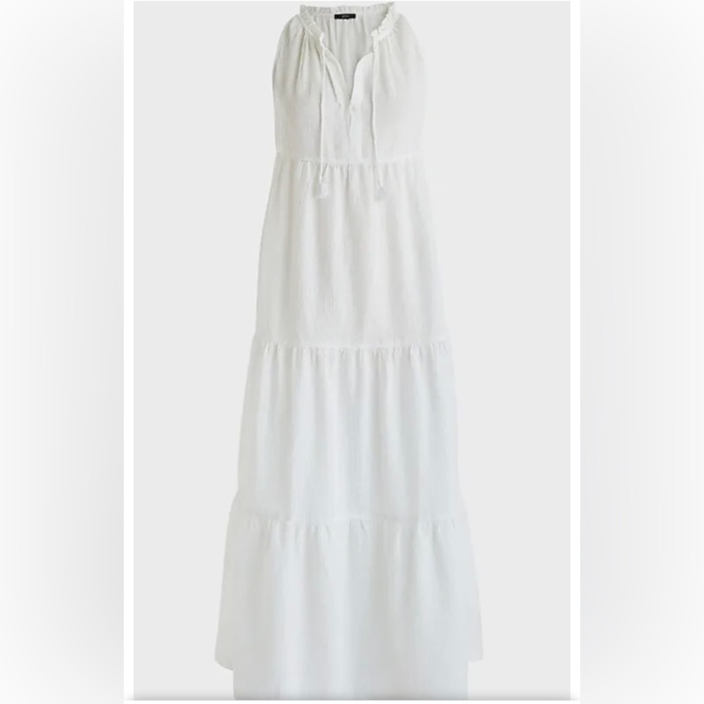 J. Crew White Sleeveless Tiered Maxi Dress